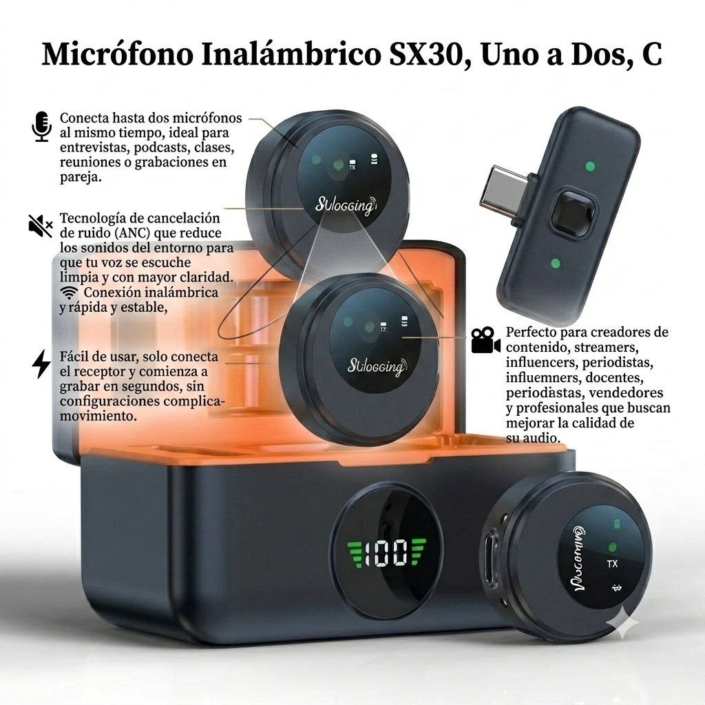 Micrófono Inalámbrico SX30, Uno a Dos, C