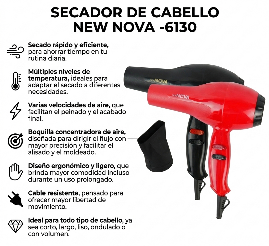 SECADOR DE CABELLO NEW NOVA -6130