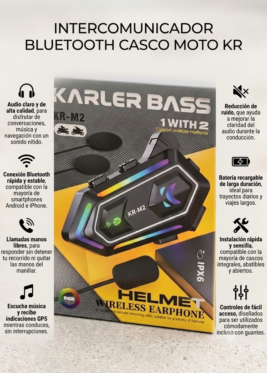 intercomunicador bluetooth casco moto kr