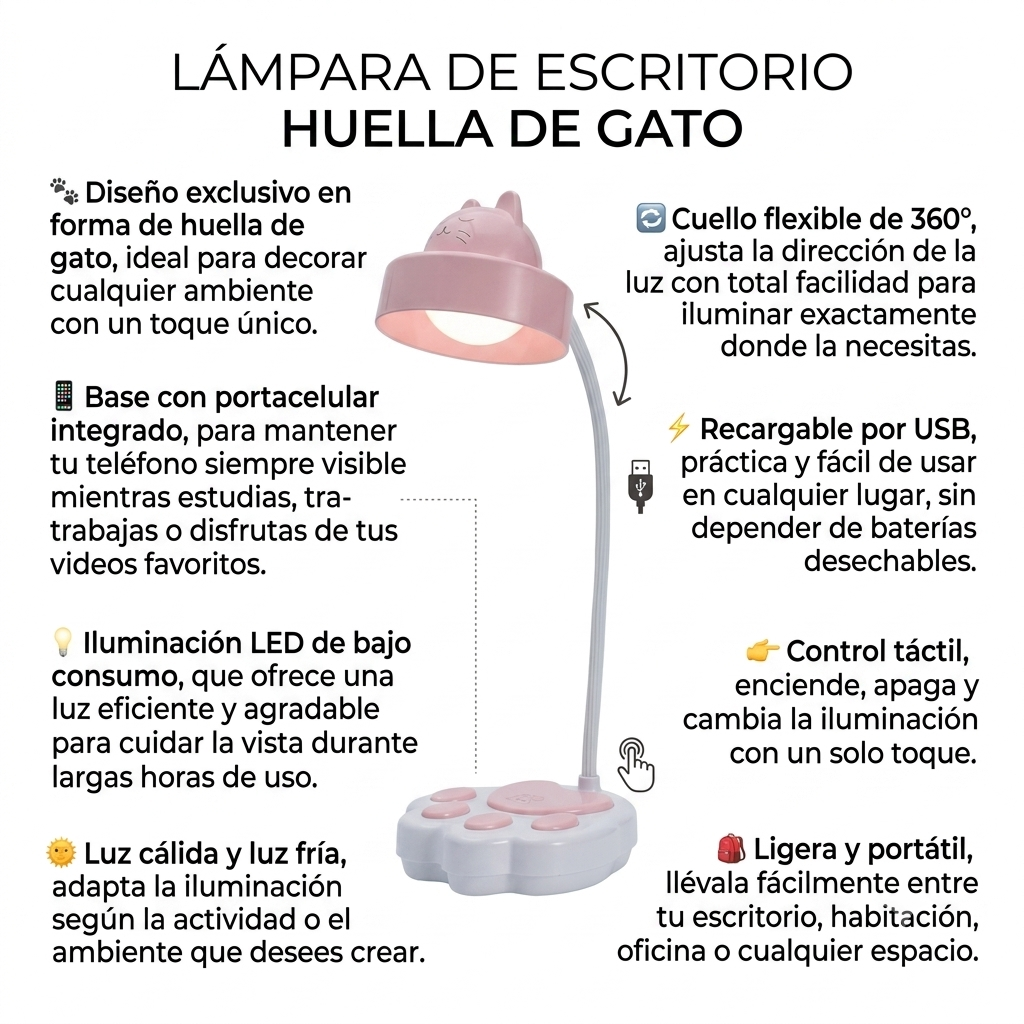 Lampara de escritorio huella de gato
